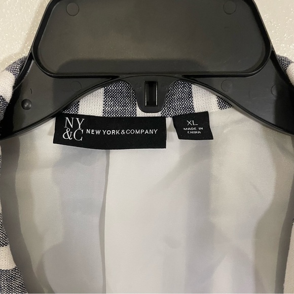 New York & Company Blazer Nautical Tie Waist Blue Striped Linen Blend Open Sz XL - Picture 3 of 7